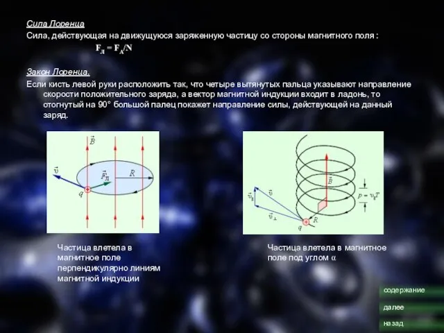 Сила Лоренца Сила, действующая на движущуюся заряженную частицу со стороны магнитного
