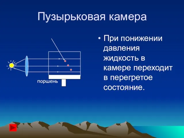 Пузырьковая камера При понижении давления жидкость в камере переходит в перегретое состояние. поршень