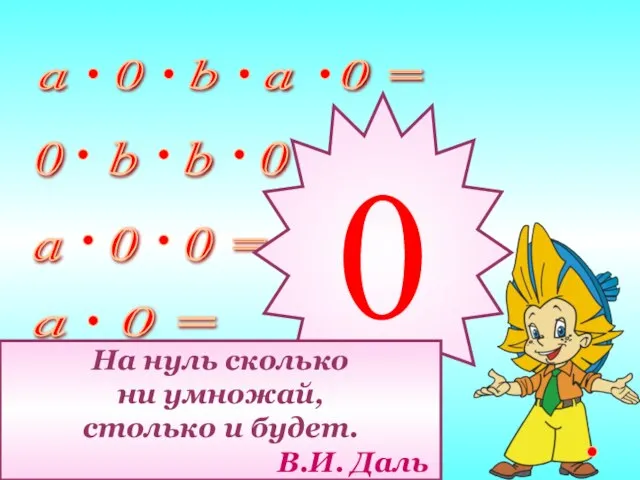 0 На нуль сколько ни умножай, столько и будет. В.И. Даль