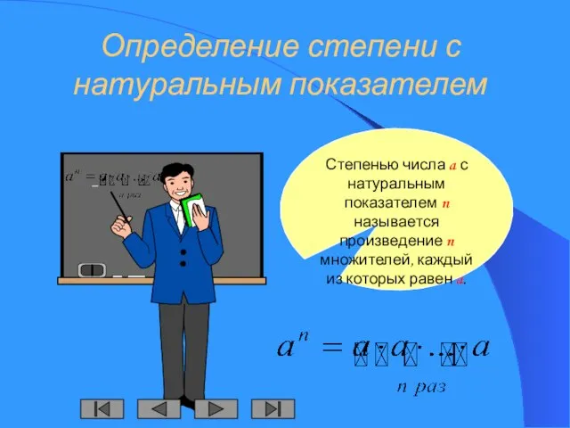 Определение степени с натуральным показателем Степенью числа a с натуральным показателем