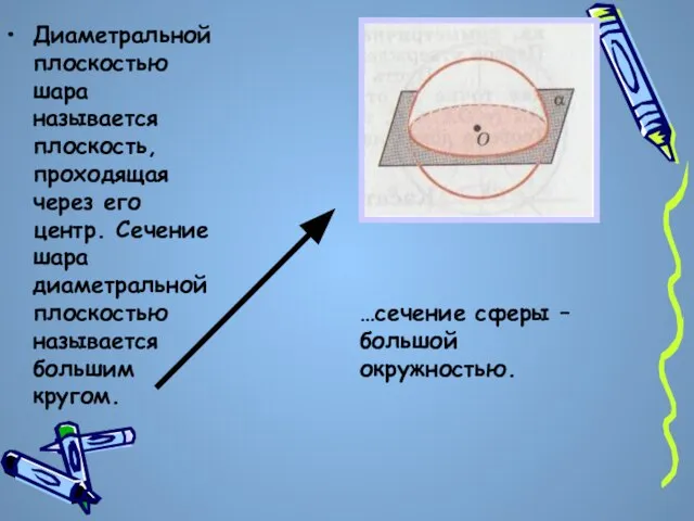 Диаметральной плоскостью шара называется плоскость, проходящая через его центр. Сечение шара