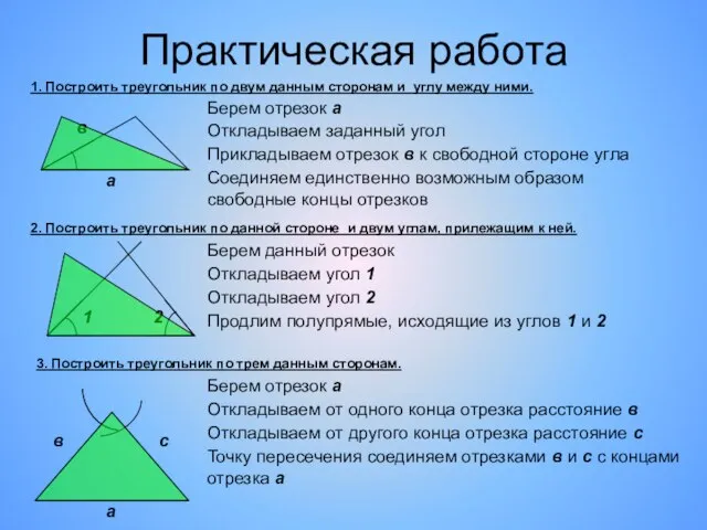 Практическая работа 1. Построить треугольник по двум данным сторонам и углу