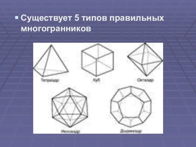 Существует 5 типов правильных многогранников