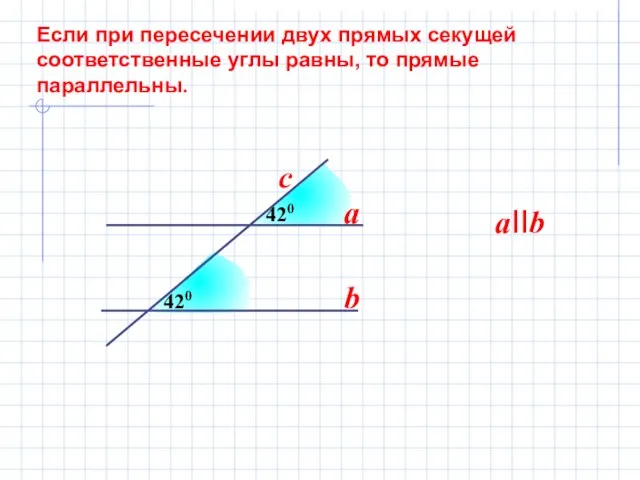 420 Если при пересечении двух прямых секущей соответственные углы равны, то