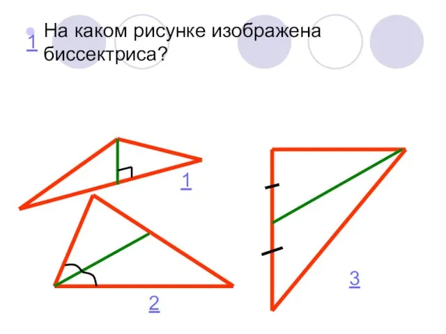 1 На каком рисунке изображена биссектриса? 1 2 3