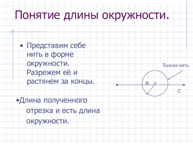 Представим себе нить в форме окружности. Разрежем её и растянем за