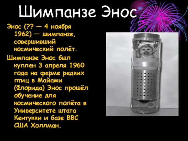 Шимпанзе Энос Энос (?? — 4 ноября 1962) — шимпанзе, совершивший