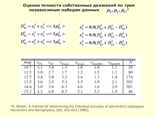 Оценка точности собственных движений по трем независимым наборам данных .1 1R.