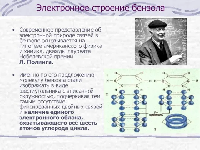 Электронное строение бензола Современное представление об электронной природе связей в бензоле