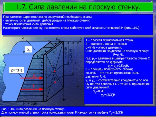 При расчете гидротехнических сооружений необходимо знать: - величину силы давления, действующую