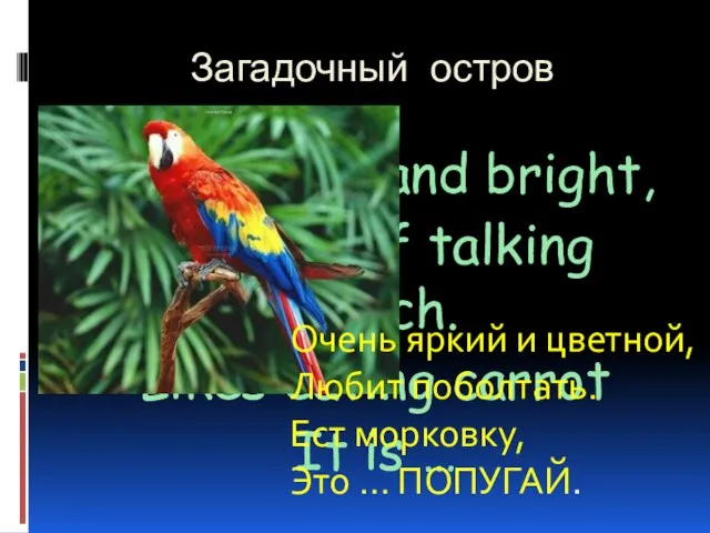 Загадочный остров So colorful and bright, Is fond of talking much.