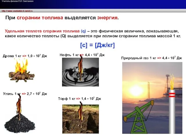 При сгорании топлива выделяется энергия. Удельная теплота сгорания топлива (q) –