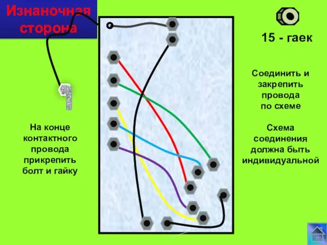 Изнаночная сторона 15 - гаек Соединить и закрепить провода по схеме