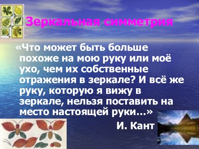 Зеркальная симметрия «Что может быть больше похоже на мою руку или