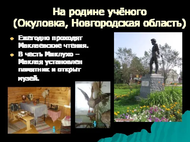 На родине учёного (Окуловка, Новгородская область) Ежегодно проходят Маклаевские чтения. В