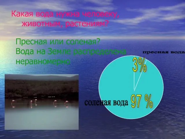 пресная вода соленая вода 3% 97 % Какая вода нужна человеку,