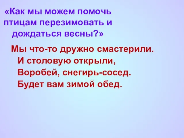 «Как мы можем помочь птицам перезимовать и дождаться весны?» Мы что-то