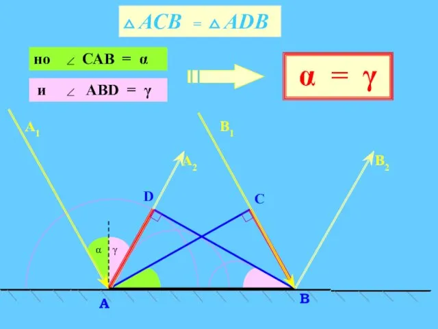  АСВ =  АDВ C D В A А2 В2 А1 В1 α = γ