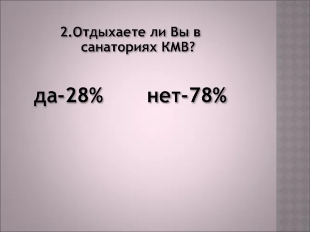 2.Отдыхаете ли Вы в санаториях КМВ? да-28% нет-78%