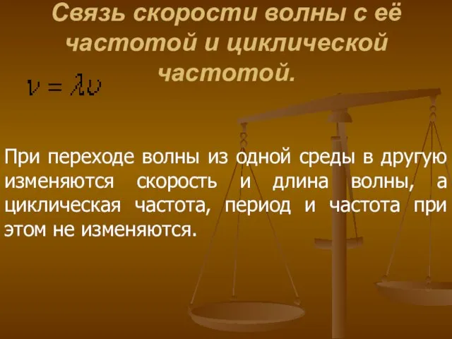 Связь скорости волны с её частотой и циклической частотой. При переходе