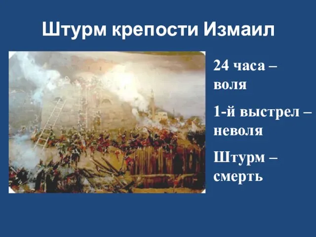 Штурм крепости Измаил 24 часа – воля 1-й выстрел – неволя Штурм – смерть