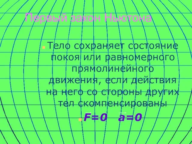 Первый закон Ньютона Тело сохраняет состояние покоя или равномерного прямолинейного движения,