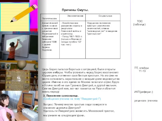 Причины Смуты. Причины Смуты. ТОС (таблица) Царь Борис пытался бороться с