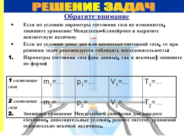 Обратите внимание Если по условию параметры состояния газа не изменяются, запишите