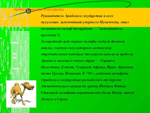 Арабский халифат и его распад Руководитель Арабского государства и всех мусульман.