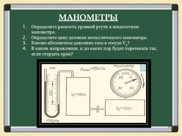 Определите разность уровней ртути в жидкостном манометре. Определите цену деления металлического