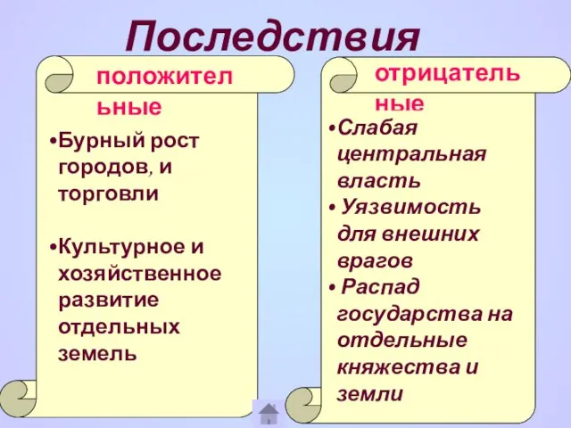 Последствия Бурный рост городов, и торговли Культурное и хозяйственное развитие отдельных