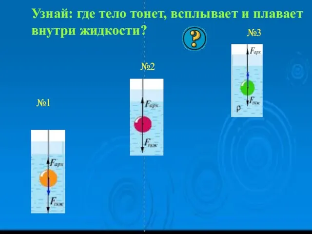 Узнай: где тело тонет, всплывает и плавает внутри жидкости? №1 №2 №3