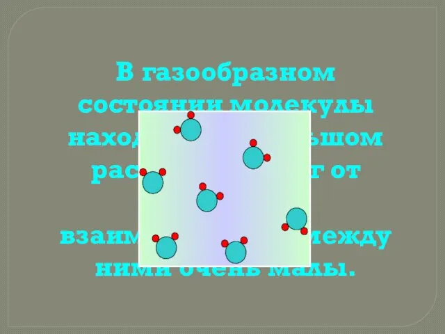 В газообразном состоянии молекулы находятся на большом расстоянии друг от друга,