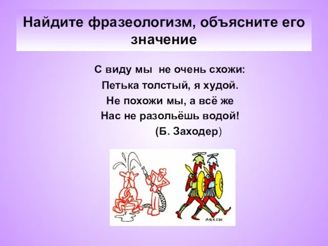 Найдите фразеологизм, объясните его значение С виду мы не очень схожи: