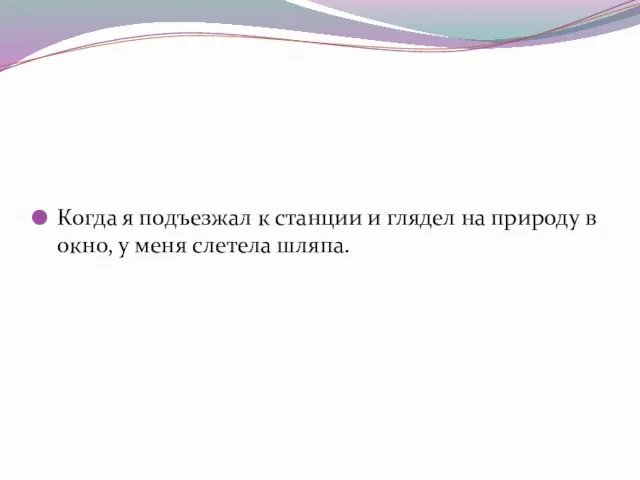 Когда я подъезжал к станции и глядел на природу в окно, у меня слетела шляпа.