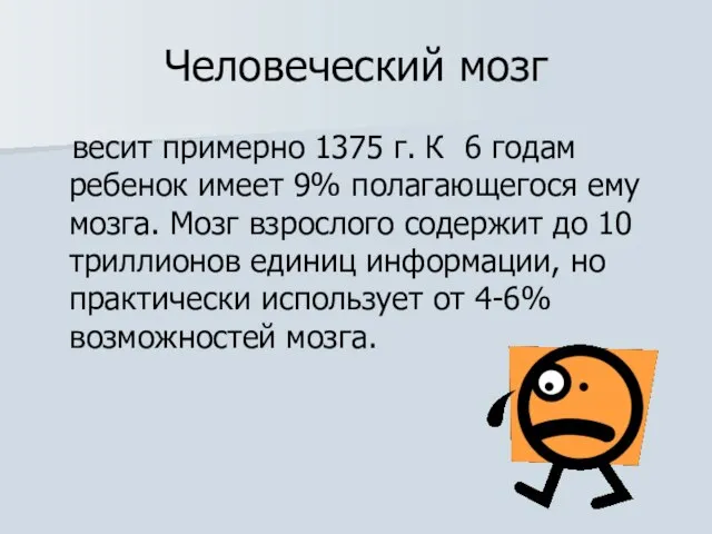 Человеческий мозг весит примерно 1375 г. К 6 годам ребенок имеет