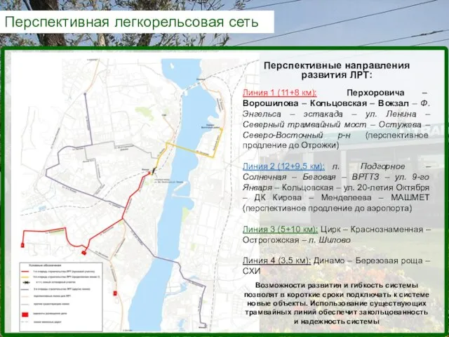 Перспективная легкорельсовая сеть Перспективные направления развития ЛРТ: Линия 1 (11+8 км):
