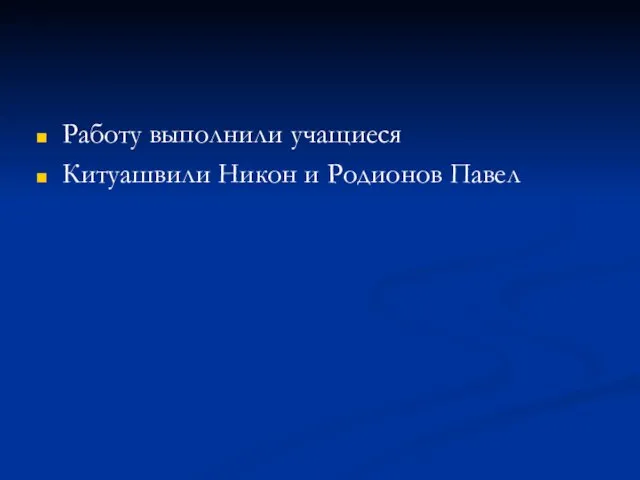 Работу выполнили учащиеся Китуашвили Никон и Родионов Павел