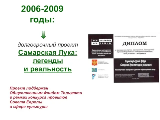 2006-2009 годы: долгосрочный проект Самарская Лука: легенды и реальность Проект поддержан