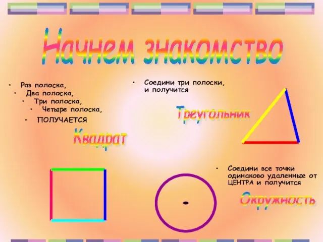 Начнем знакомство Квадрат Раз полоска, Два полоска, Три полоска, Четыре полоска,