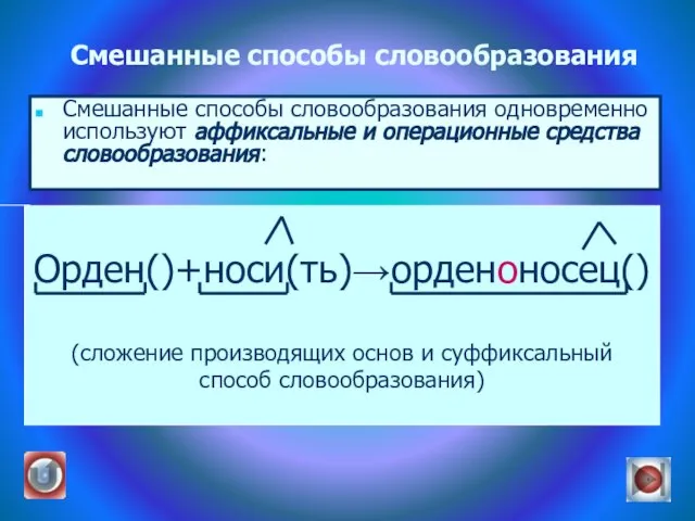 Смешанные способы словообразования Смешанные способы словообразования одновременно используют аффиксальные и операционные