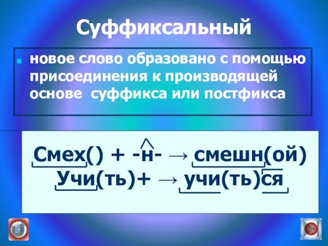 Суффиксальный новое слово образовано с помощью присоединения к производящей основе суффикса