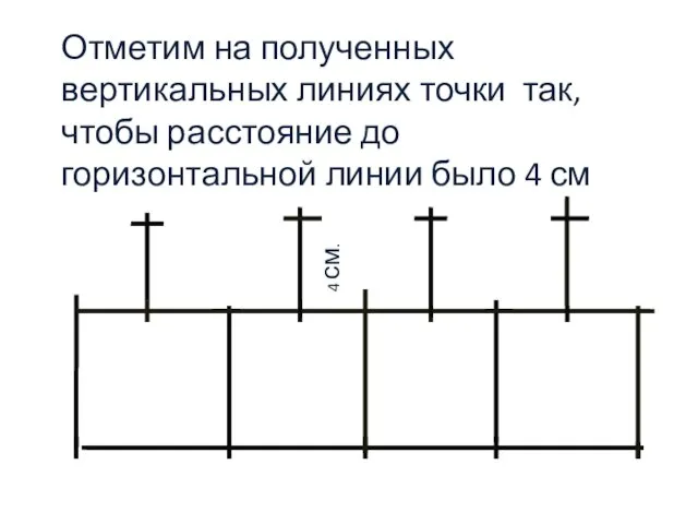 Отметим на полученных вертикальных линиях точки так, чтобы расстояние до горизонтальной