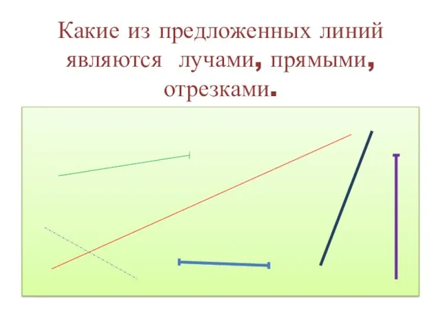 Какие из предложенных линий являются лучами, прямыми, отрезками.