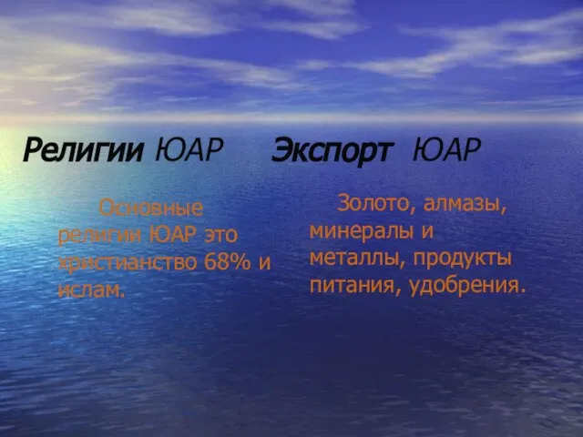 Религии ЮАР Экспорт ЮАР Основные религии ЮАР это христианство 68% и