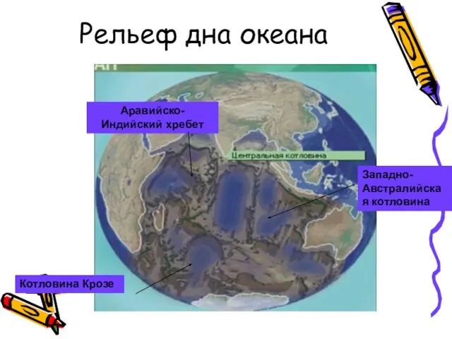 Рельеф дна океана Западно-Австралийская котловина Котловина Крозе Аравийско-Индийский хребет