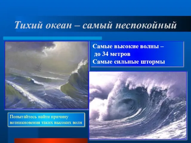 Тихий океан – самый неспокойный Самые высокие волны – до 34