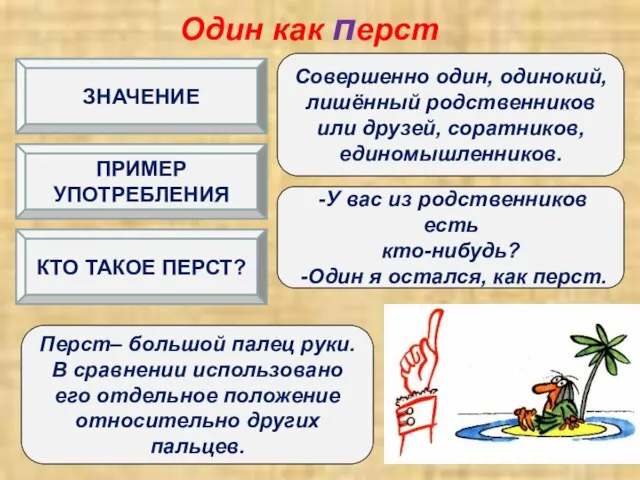 Один как перст Совершенно один, одинокий, лишённый родственников или друзей, соратников,