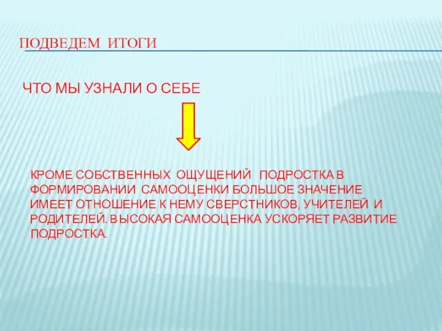 ПОДВЕДЕМ ИТОГИ ЧТО МЫ УЗНАЛИ О СЕБЕ КРОМЕ СОБСТВЕННЫХ ОЩУЩЕНИЙ ПОДРОСТКА