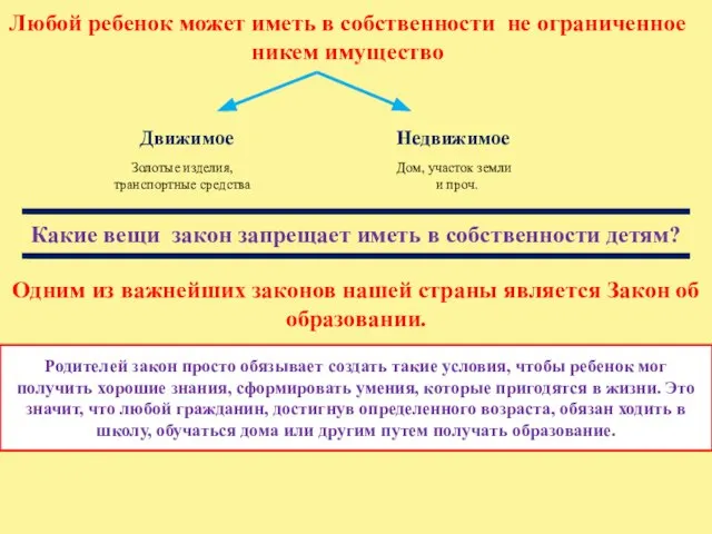 Любой ребенок может иметь в собственности не ограниченное никем имущество Движимое